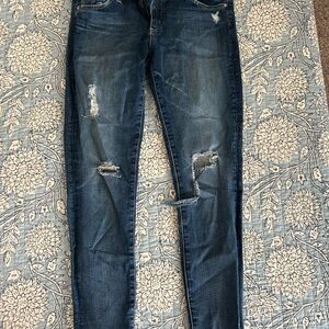 AG Adriano Goldschmied Dark Blue Distressed Skinny Jeans